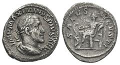 Roman Imperial MAXIMINUS THRAX (235-238 AD). AR, Denarius. Rome. Obv: IMP MAXIMINVS PIVS AVG. Bust of Maximinus I, laureate, draped, cuirassed, right Rev: SALVS AVGVSTI. Salus, draped, seated left, fe