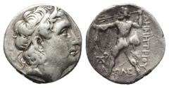 Greek Coins KINGS OF MACEDON. Demetrios I Poliorketes (306-283 BC). AR Drachm. Ephesos. Obv: Diademed and horned head of Demetrios right. Rev: ΒΑΣΙΛΕΩΣ / ΔΗΜΗΤΡΙΟΥ. Poseidon standing left, hurling tri