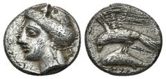 Greek Coins PAPHLAGONIA. Sinope. (Circa 330-300 BC). AR Drachm. Obv: Head of nymph left, with hair in sakkos; two uncertain monogram in right. Rev: AΓPE / ΣINΩ. Sea-eagle standing left, with wings spr