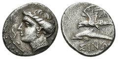 Greek Coins PAPHLAGONIA. Sinope. Magistrate Ka.. (Circa 333-300 BC.) AR Drachm. Obv: Head of nymph in triple pendant earring left, aplustre in front, circular border of dots. Rev: KA / ΣINΩ. Sea-eagle