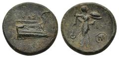 Greek Coins LYCIA. Phaselis (BC 220-190). Ae. Obv: ΦΑΣΗ. Prow of ship right. Rev: Athena Promachos standing right, wearing long chiton and helmet, holding shield in left hand, spear in right hand; Φ-M