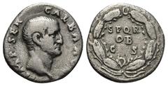 Roman Imperial Galba, 68-69 AD. AR, Denarius. Rome. Obv: IMP SER GALBA AVG. Bare head of Galba, right. Rev: SPQR OB C S in three lines within oak wreath. RIC 167. Condition: About Good VF. Weight: 2.9
