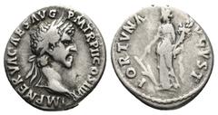 Roman Imperial Nerva, 96-98 AD. AR, Denarius. Rome. Obv: IMP NERVA CAES AVG P M TR P II COS III P P. Laureate head of Nerva, right. Rev: FORTVNA AVGVST. Fortuna standing left, holding rudder and cornu