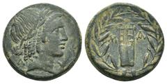 Roman Provincial Lycia League. Masikytes mint. Circa 23-19 BC. Obv: Laureate bust of Apollo right. Rev: Lyre within wreath. Troxell 202β; RPC I 3321. Condition: Fine/VF. Weight: 7.08 g. Diameter: 21.0