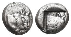 Greek CARIA. Uncertain. AR Diobol (Circa 450-400 BC). AR Diobol. Obv: Forepart of bull right. Rev: Forepart of bull right within incuse square. SNG Ashmolean 335. Rare Condition: VF. Weight: 2.31 g. D