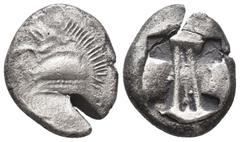 Greek DYNASTS OF LYCIA. Uncertain Dynast (Circa 500-480 BC). AR Stater. Obv: Forepart of boar left. Rev: Incuse square with triangular indentations. Müseler II, 2; SNG von Aulock 4050. Condition: Fine