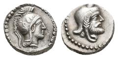 Greek DYNASTS OF LYCIA. Uncertain mint. Kherei (Circa 410-390 BC). AR Hemidrachm. Obv: Helmeted head of Athena right. Rev: Head of Kherei right, wearing bashlyk, in pelleted round border within incuse