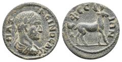 Roman Provincial IONIA, Ephesus. Maximinus Thrax, 235-238 AD. AE. Obv.: MAΞIMЄINOC AYT. Laureate, draped and cuirassed bust of Maximinus Thrax, right. Rev.: EΦECIΩN. Stag advancing, right. RPC Online,