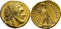 GRIECHISCHE MÜNZEN Reich der Ptolemaier Ptolemaios I. Soter, Satrap in Ägypten 323-306 v. Chr., König 305-283 v. Chr. Goldpentadrachme 275/274 v. Chr., Tyros. Büste des Ptolemaios I. mit Ägis / Adler 