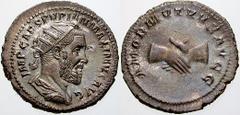 RöMISCHE MüNZEN Kaiserliche Prägungen Pupienus No: 720 Schätzpreis/Estimation DM 750.- Pupienus, 238. Antoninian. Büste / Verschränkte Hände. RIC 9a; C. 1. 3,71 g. Sehr schön