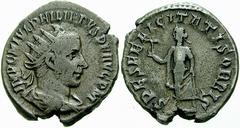 RöMISCHE MüNZEN Kaiserliche Prägungen Philippus I. Arabs No: 736 Schätzpreis/Estimation DM 175.- Philippus I. Arabs, 244 - 249. Antoninian 244/246, Antiochia. Büste / Spes mit Blume. RIC 70. C. 221; 5