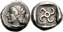 Lykien Dynast Teththiveibi Stater 440/430 v. Chr., Phellos. 9.87 g. Kopf der Aphrodite / Tetraskeles in Quadratum incusum. SNG v. Aulock 4161 var Slg. Reuter (Aukt. PN 360, 1999), 59 Feine dunkle Tönu