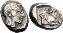 Lykien Dynast Kherei Stater 430/410 v. Chr., unbestimmte Mzst. 8.58 g. Kopf der Athena mit attischem Helm / Geflügelte menschenköpfige Stierprotome in Quadratum incusum. Morkholm/Zahle, Kherei - Slg. 