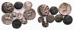 Griechische Münzen Makedonisches Weltreich Alexander III. der Grosse und Nachfolger Tetradrachme, Tetrobole (2) im Namen Philipps II.; Tetradrachmen (4), Drachmen (2), Obole (2) im Namen Alexanders II