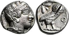GRIECHISCHE MÜNZEN Attika Athen Tetradrachme (Notprägung) 405/404 v. Chr. Kopf der Athena / Eule (Steinkauz), dahinter Olivenzweig und Mondsichel. 9h. Kampmann-Rutten 11; HGC 1698. 15.08 g.; 23,8 mm. 