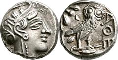 GRIECHISCHE MÜNZEN Ägypten Königreich Tetradrachme 5./4. Jhdt. v. Chr., unbestimmte Mzst. Kopf der Athena / Eule, links Olivenzweig. 8h. Buttrey, in: Actes du 9e Congrès Interna tionale, Typ X, Tf. 21