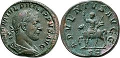 RÖMISCHE MÜNZEN Kaiserliche Prägungen Philippus I. Arabs, 244-249. Sesterz 245, Rom, auf die Ankunft des Kaisers in Rom. Büste mit Lorbeerkranz / Kaiser zu Pferd. 12h. RIC 165; C. 6. 20.76 g.; 29,4 mm