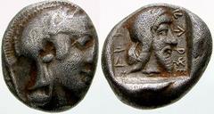 GRIECHISCHE MÜNZEN Lykien No.: 182 Schätzpreis-Estimation: EUR 250.- Dynast Kherei. Tetrobol 440/410 v. Chr., Xanthos. Ähnlich wie vorher. Vismara -; Babelon, Traité II/2, 349; BMC -; SNG v. Aulock -;