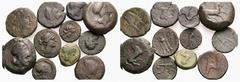 Sizilien Aitna Bronzen um 339 v. Chr. (3), nach 212 v. Chr. Kentoripai. Tetras, Bronze-Hemilitron, Hexantes (2) nach 241 v. Chr. Segesta. Hexas, Trias 430/409 v. Chr. Dazu 1 sikulopunische Bronze. 11 