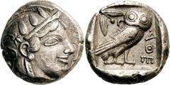 Attika Athen Tetradrachme 454/449 v. Chr. 17.02 g. Kopf der Athena / Eule und Olivenzweig in Quadratum incusum. Svoronos, Tf. 9, 9 Starr 200 (Gr. V B) Sehr schön
