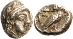 Attika Athen Obol 448/415 v. Chr. 0.84 g. Kopf des Athena / Eule. Svoronos, Tf. 12, 40 Sehr schön Ex Auktion PN 361, 1999, 102.