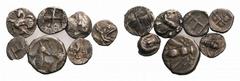 Ionien Ephesos Hemiobol um 450 v. Chr.; Diobol 387/295 v. Chr. Kolophon. Tetartemoria 450/400 v. Chr. (2). Teos. Hemiobol und Tetartemoria (2) 500/480 v. Chr. 7 Stück Sehr schön - schön