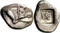 Lykien Unbestimmter Dynast Stater 500/480 v. Chr., unbestimmte Münzstätte. 9.09 g. Eberprotome nach r. / Stierkopf nach r. in Quadratum incusum. Müseler/Nollé II, 15 Babelon, Traité - SNG Cop. Suppl. 