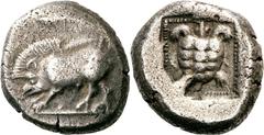 Lykien Unbestimmter Dynast Stater um 480 v. Chr., unbestimmte Münzstätte. 9.07 g. Eber nach l. / Landschildkröte in Quadratum incusum. Müseler/Nollé II, 27 Babelon, Traité II/2, 140 SNG Cop. Suppl. - 