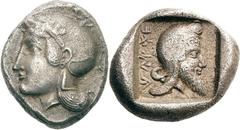 Lykien Dynast Kherei Stater 430/410 v. Chr., Xanthos. 8.30 g. Kopf der Athena mit attischem Helm nach l. / Kopf des Dynasten (?) mit persischer Kyrbasia nach r. in Quadratum incusum, im Feld Legende Q