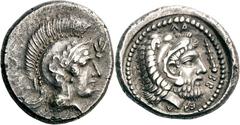 Lykien Dynast Erbbina Stater 410/400 v. Chr., Telmessos. 8.51 g. Kopf der Athena mit attischem Helm nach r., im Feld lineares Symbol / Kopf des Herakles nach r. in rundem Incusum, im Feld Keule und Le
