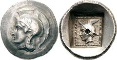Lykien Dynast Hntruma Stater 410/400 v. Chr., Kadyanda. 8.56 g. Kopf der Athena mit attischem Helm nach l. / Kopf des Hermes mit geflügeltem Petasos nach l. in flachem Quadratum incusum, im Feld linea