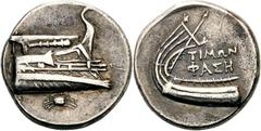 Lykien Phaselis Stater 246/221 v. Chr., Magistrat Timon. 10.27 g. Mit Keule geschmückte Prora nach r., darunter Krebs / Schiffsheck mit Aphlaston und Stylis nach r., im Feld Legende TIMWN FASH. Heipp-