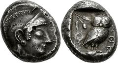 Attika Athen Tetradrachme 490/482 v. Chr. 17.52 g. Kopf der Athena / Eule. Svoronos, Tf. 4 , 7 Seltman, Athens, 406 Feine dunkle Tönung Selten Sehr schön
