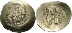 Isaak II. Angelos, 1185-1195. Aspron Trachy. 4.55 g. Maria auf Thron / Kaiser und Erzengel Michael. DOC 2 a Sear 2002 Sehr schön