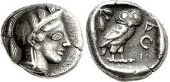 Attika Athen Drachme 448/415 v. Chr. 4.13 g. Kopf der Athena / Eule. Svoronos, Tf. 11, 23 Sehr schön