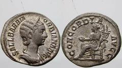 RÖMISCHE MÜNZEN (ROMAN COINS) -Kaiserliche Prägungen -Kaiserliche Prägungen 924. Severus Alexander für Sallustia Orbiana.. Denar um 225. Büste / Concordia mit Patera und Doppelfüllhorn auf Thron. RIC 