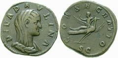 RÖMISCHE MÜNZEN (ROMAN COINS) -Kaiserliche Prägungen -Kaiserliche Prägungen 934. Maximinus I. Thrax für Diva Paulina.. Sesterz. Verschleierte Büste / Kaiserin mit Zepter auf fliegendem Pfau. RIC 3; C.