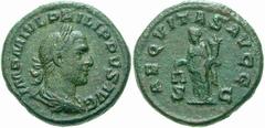 RÖMISCHE MÜNZEN (ROMAN COINS) -Kaiserliche Prägungen -Kaiserliche Prägungen 950. Philippus I. Arabs, 244 - 249.. As 245/247. Büste / Aequitas mit Waage und Füllhorn. RIC 166b; C. 11 var. 11.50 g. Dunk
