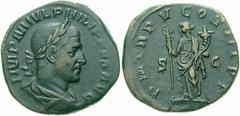 RÖMISCHE MÜNZEN (ROMAN COINS) -Kaiserliche Prägungen -Kaiserliche Prägungen 951. Philippus I. Arabs, 244 - 249.. Sesterz 248. Büste / Felicitas mit Caduceus und Füllhorn. RIC 153a; C. 149. 17.89 g. Du
