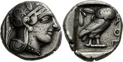 Attika Athen Tetradrachme 448/415 v. Chr. Kopf der Athena / Eule. Svoronos, Tf. 11, 6 17.04 g.; Sehr schön