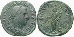 RÖMISCHE MÜNZEN (ROMAN COINS) -Kaiserliche Prägungen -Kaiserliche Prägungen 1049. Philippus I. Arabs, 244 - 249.. Sesterz 245/247. Büste / Aequitas mit Waage und Füllhorn. RIC 166; C. 10. 18.76 g. Gra