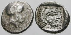 GRIECHISCHE MÜNZEN (GREEK COINS) -Lykien -Telmessos 278. Stater um 400 v. Chr. (Zeit des Dynasten Erbinna). Kopf der Athena / Kopf des Herakles in Quadratum incusum, im Feld Legende fIWIFIPTPI. Babelo