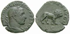 RÖMISCHE MÜNZEN (ROMAN COINS) -Kaiserliche Prägungen -Kaiserliche Prägungen 809. Philippus I. Arabs, 244 - 249.. Sesterz 248, auf die Tausendjahrfeier der Gründung Roms. Büste / Löwe. RIC 158; C. 176.