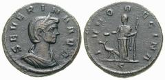 RÖMISCHE MÜNZEN (ROMAN COINS) -Kaiserliche Prägungen -Kaiserliche Prägungen 876. Aurelianus für Severina.. As. Büste / Juno mit Patera und Zepter, davor Pfau. RIC 7; C. 9. 6.92 g. Schwarzbraune Patina