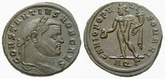 RÖMISCHE MÜNZEN (ROMAN COINS) -Kaiserliche Prägungen -Kaiserliche Prägungen 915. Maximianus I. Herculius für Constantius I. Chlorus.. Follis 297/298, Aquileia. Kopf / Genius mit Patera und Füllhorn. R