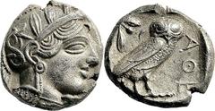 Attika Athen Tetradrachme 448/415 v. Chr. Kopf der Athena / Eule. Svoronos, 12, 18 Starr Gruppe V 16.83 g.; Feine Tönung Sehr schön Schürfspur
