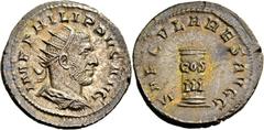 Kaiserliche Prägungen Philippus I. Arabs, 244-249. Antoninian 248, Rom, auf die Tausendjahrfeier der Stadtgründung Roms. Büste / Grenzstein mit Konsulatsdatierung. RIC 24c C. 193 4.02 g.; Golden irisi