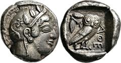 Attika Athen Tetradrachme um 460 v. Chr. Kopf der Athena / Eule. Svoronos, Tf. 9, 4 Starr 98 (Gr. III) 16.79 g.; Von interessantem Übergangsstil Selten Sehr schön/Vorzüglich