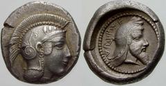 GRIECHISCHE MÜNZEN (GREEK COINS) -Lykien -Lykien 205. Dynast Kherei. Stater 440/410 v. Chr., Pinara. Kopf der Athena mit attischem Helm / Kopf des Dynasten in rundem Incusum. Morkholm/Zahle, Kherei 45