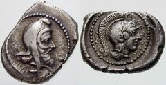 GRIECHISCHE MÜNZEN (GREEK COINS) -Lykien -Lykien 207. Dynast Ddenevele. Stater 410/390 v. Chr., Xanthos. Kopf des Dynasten mit persischer Kyrbasia / Kopf der Athena in rundem Incusum. Hurter in Festsc